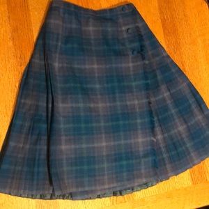 Wool Turquoise Plaid Wrap skirt